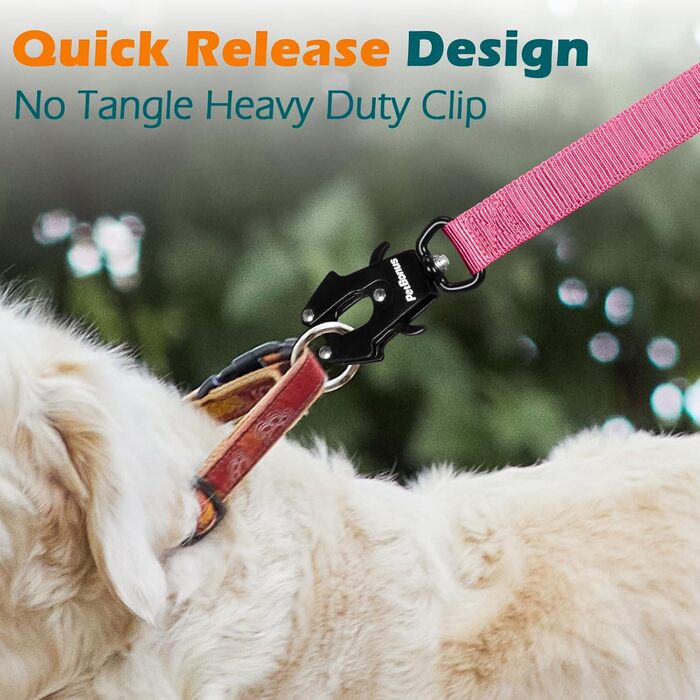 Тактична повідок для собак PetBonus Heavy Duty, 1,5м, еластична, з 2 м'якими ручками, страхувальний ремінь для авто, навчальна повідок No Pull для великих та середніх собак (Армійний зелений, Рожевий)