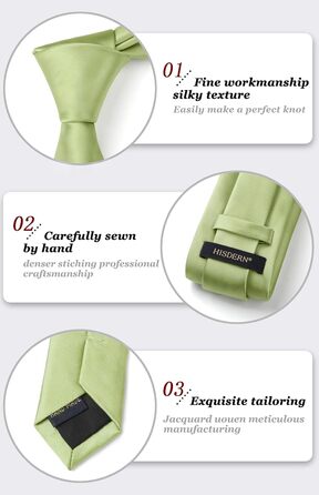 HISDERN Комплект краваток для чоловіків: класична однотонна краватка, кишеньковий хустинка та краватки-затискач (одно розмір, салатовий)