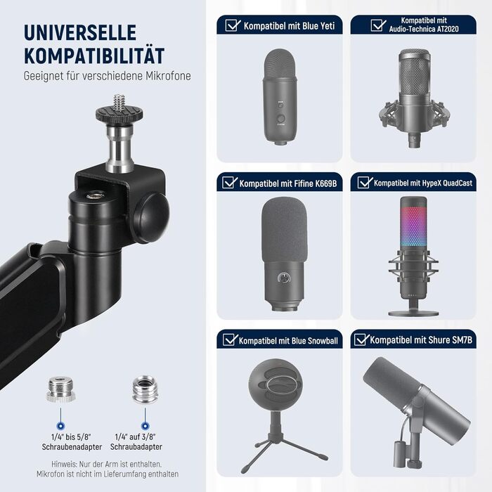 NEEWER Мікрофонний кріплення-тримач MS002 з низьким профілем, 360° обертання, для подкастів, геймінгу, стрімінгу, з каналом для кабелів та серветкою для чищення
