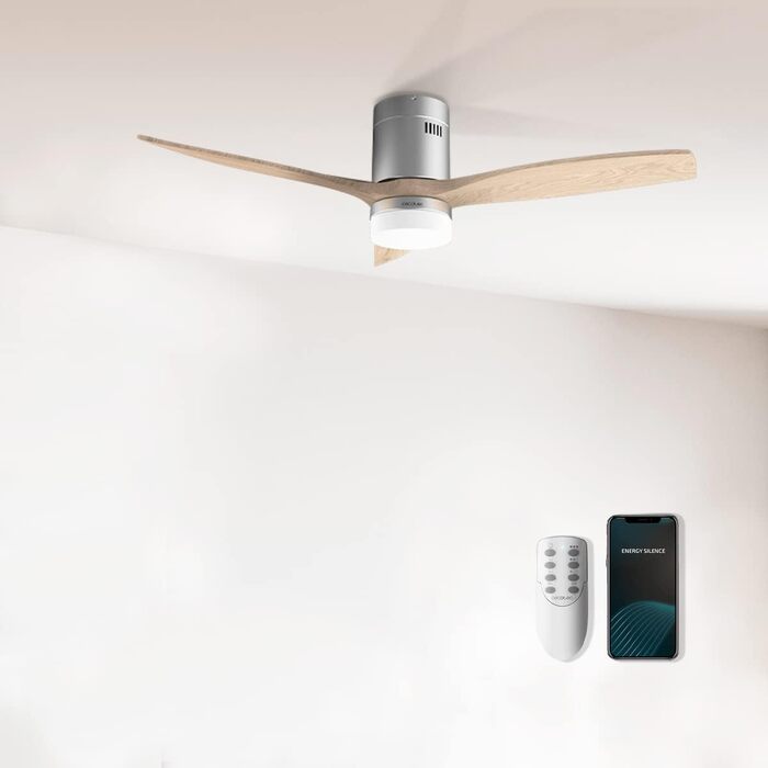 Стельовий вентилятор Cecotec Aero 5600 WiFi з підсвічуванням та дистанційним керуванням, 52 дюйми, нержавіюча сталь/дерево