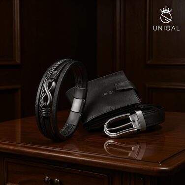 Браслет шкіряний UNIQAL 'ETERNAL' Нескінченність, магнітний замок, чорний, 19 см - подарункова коробка
