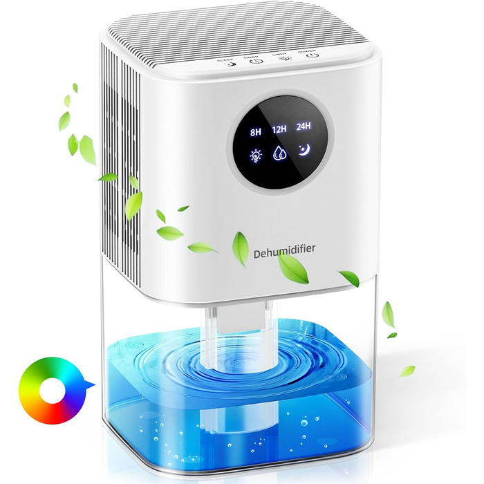 Electric Dehumidifier for Apartment, ANOEPUY 1700ml Dehumidifier Quiet Small Room Dehumidifier with 7 Colors Night Light & Timer for Bedroom, Bathroom, Kitchen, Against Mold, White