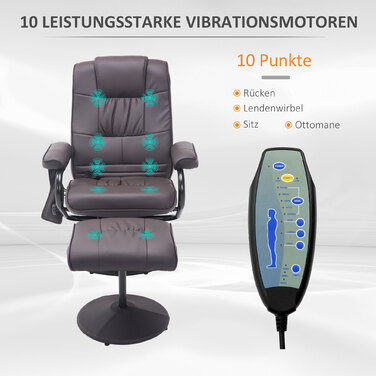 HOMCOM Massage Chair with Ottoman, Swivel Recliner with Massage Function, Electric TV Chair with Reclining Function, Remote Control, Faux Leather, Brown