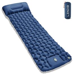 Надувний килимок для кемпінгу самонадувний Ultraleichte 195x60 см з вбудованою подушкою та помпою, водонепроникний, синій