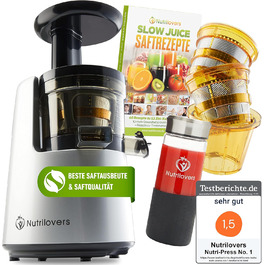 Соковитискач Nutrilovers NUTRI-PRESS MAX для цілих фруктів, холодного віджиму, шнековий, BPA-free, з широкою горловиною 135 мм, у комплекті пляшка та книга рецептів