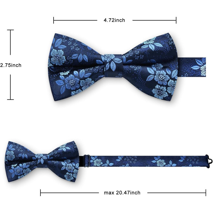 Метелик HISDERN для чоловіків з кишеньковим хустинкою, однотонний, регульований, для смокінгу, весілля, вечірки, синій та білий