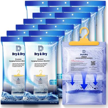 Dry & Dry 15 Packs [Net 400 g/Pack] Moisture Absorbers for Home, Cellar & Bedroom – Small Air Dehumidifiers