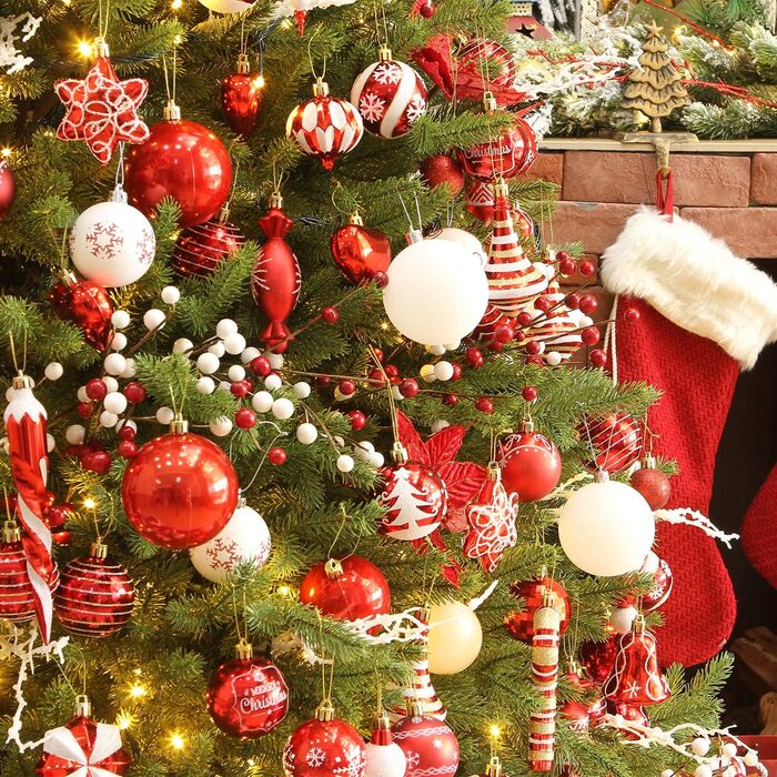 Набір прикрас для ялинки Sea Team: кульки та орнаменти, 60 мм, червоний та білий, 30 шт.