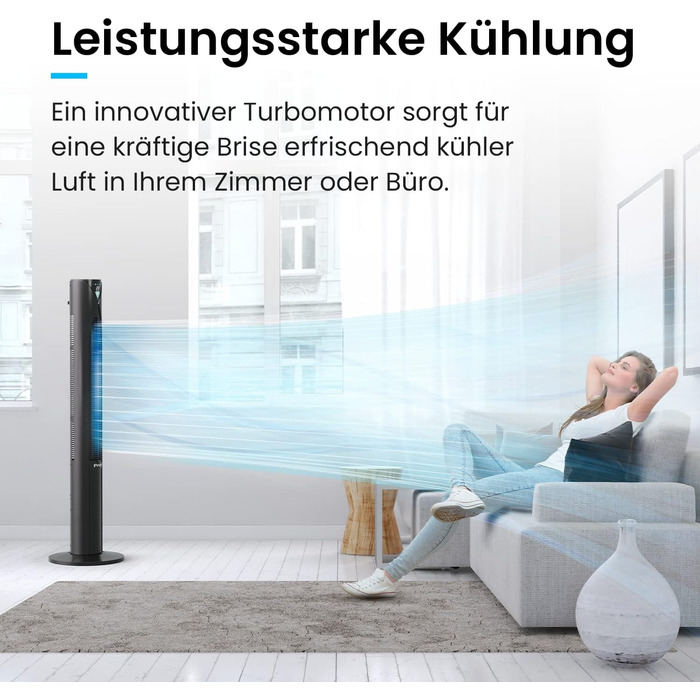 Турбовентилятор Pro Breeze з пультом керування, 70° осциляція, 3 режими, таймер 14 годин, 45W, 117см, 4 режими, режим сну - чорний