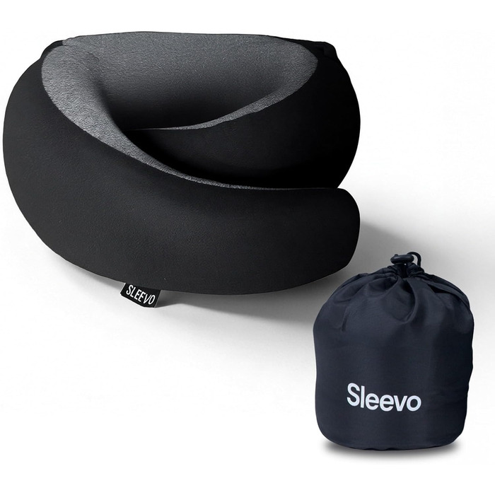 Подушка для шиї з капюшоном та Memory Foam – Подушка-білочка для подорожей – Ергономічна подушка для літака, з захистом від світла, пральна, з сумкою – Чорний