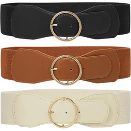 Еластичний пояс для жінок WERFORU 3 шт. Широкий ремінь для сукні, чорний+коричневий+бежевий, розмір M (73-82 см)