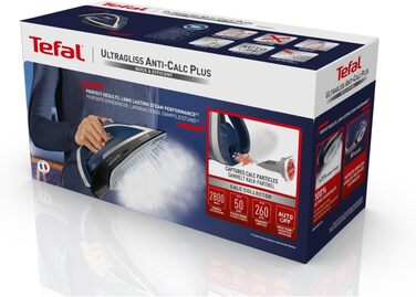 Tefal FV6846E1 Ultragliss Plus Anti-Kalk Steam Iron | 2800 Watts | Removable scale collector | 50 g/min continuous steam output | 260 g/min steam boost | Auto shut-off | blue/white Single 260g/min Steam + 2800W