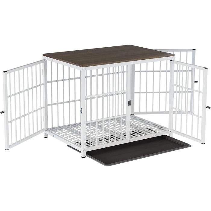 BingoPaw Клітка для собак Holz Indoor: Будинок для собак у стилі меблів з 3 дверима, знімний піддон, для малих собак та цуценят, 78x56x65 см, білий