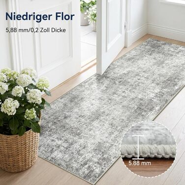 Килимок-довгий килим (бігун) з неслизьким покриттям, короткий ворс, для кухні, миття, згинання, абстрактний дизайн для входу, кухні, вітальні та офісу, синьо-чорний (150 x 210 см, сіро-білий)