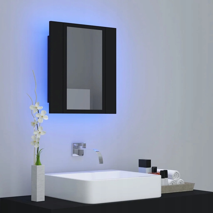 Шафа у ванну кімнату з дзеркалом та RGB LED-підсвіткою, 40x12x45 см, чорна