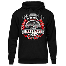 Чоловічий худі UGLYSHIRT Frankfurt — чорна толстовка з капюшоном з принтом скайлайн Франкфурта, спортивний стиль, розмір XL