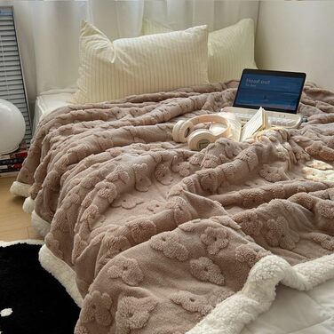 Плед Sherpa-Fleece з надяганням, двосторонній, плюшевий, м'який, сітка-фланелевий, для дивана, ліжка, 150 x 200 см, сірий-блакитний