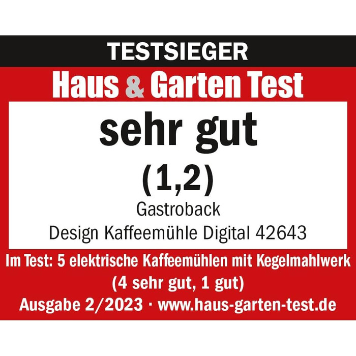 GASTROBACK #42643 - Електрична кавомолка з цифровим дисплеєм, 31 ступінь помелу, 2 автоматичні режими, срібно-чорний колір