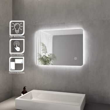 Елегантне дзеркало для ванної кімнати з LED-підсвічуванням 40x60 см, холодне біле світло, енергозберігаюче, настінне