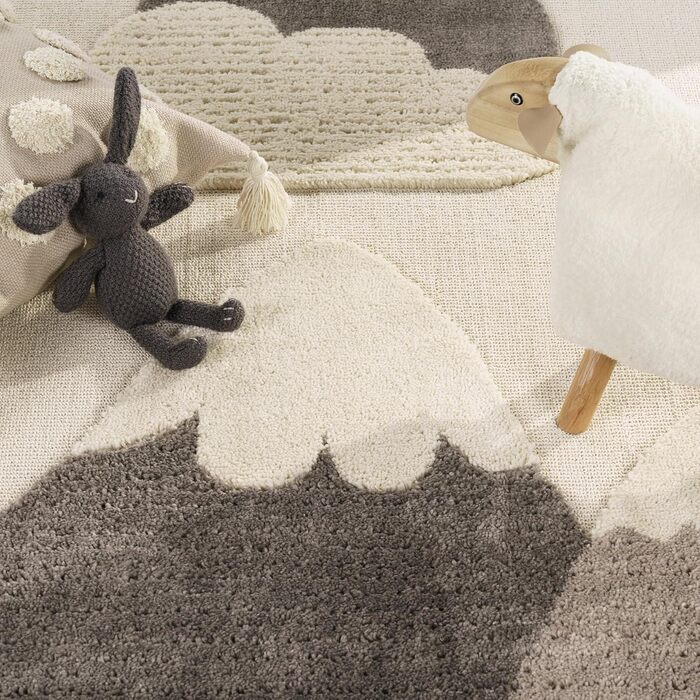 Paco Home Rug Children's Room Rug Play Rug Crawling Rug Short Pile Motif Sun 3D Effect Soft Modern Decor, Size: 160 cm Round, Color: Cream 2 160 cm Round Cream 2