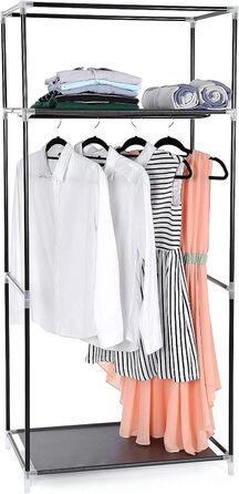SONGMICS Fabric Closet, Foldable, with Clothes Rod, Simple Closet, Toy, Shoe, Bag Organizer, Living Room, Bedroom, Wardrobe, 75 x 45 x 160 cm, (Black)