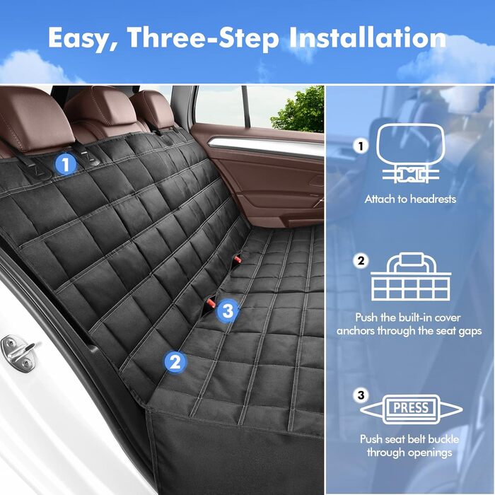 4-in-1 Waterproof Dog Seat Cover for Car Back Seat - Protects from Scratches & Prevents Sliding - Fits Cars, Trucks & SUVs