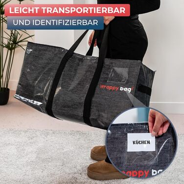 Pack of 4 Large Plastic Storage Bags – XXL Bags for Moving & Travel – Sturdy, thick & waterproof with reinforced handles – for clothing & bedding – 75 x 36 x 38 cm (Grey, 10 pack)
