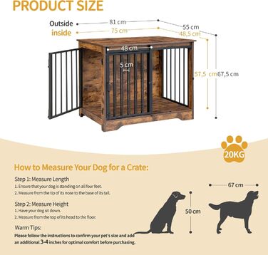 Hzuaneri Modern Wooden Dog Crate Furniture - Indoor Dog Box with Sliding Doors for Small/Medium Dogs - 81cm Height, 55x81x67.5cm, Vintage Brown DFC83601B