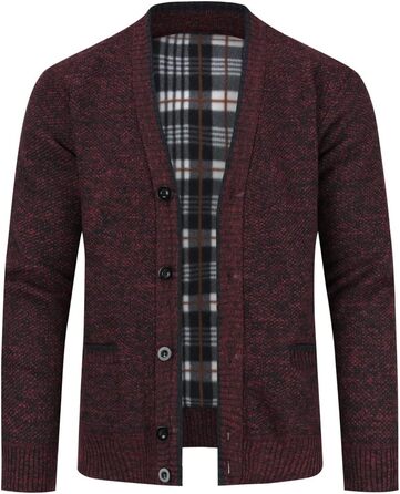 Чоловічий в'язаний кардиган Allthemen з V-подібним вирізом, з підкладкою, на кнопках, з грубої в'язки, теплий, перехідний, розмір 4XL, бордовий