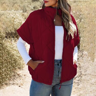 Жіноча жилетка Steppweste, з коміром-стійкою, без рукавів, на блискавці, осінньо-зимова, трендова верхня одежда (червона, для подорожей, однотонна)