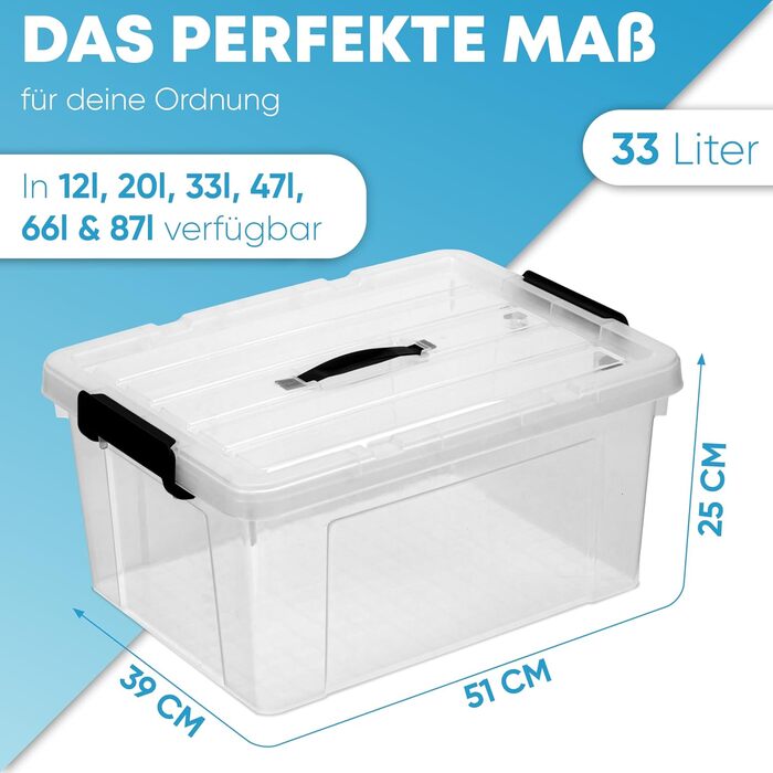 3-Piece Storage Boxes with Lid | BPA Free | With or Without Carrying Handle | Storage Containers with Reinforced Bottom Structure (With Carrying Handle - Transparent, 33L)