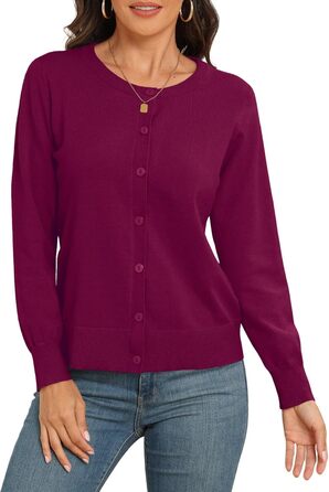 Жакет PrinStory Daen з тонкої в'язки, кардиган з круглою горловиною, пуловер на ґудзиках, класичний в'язаний одяг, комплект (M, бордовий)