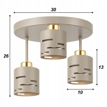Стельна LED-лампа LEDLUX бежево-золота, металева, 3xE27