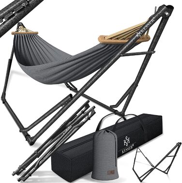 KESSER® Hammock Vill with Metal Stand, Foldable and Adjustable, Stable Frame, Indoor & Outdoor Use, Includes Carry Bag + Sack, Hanging Chair, Hammock Stand, Camping, Garden, Pool, Balcony, Terrace (Gray)