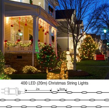 Гірлянда світлодіодна святкова BrizLabs, 40м, мідний дріт, 400 LED, 8 режимів, для дому, саду, балкону, вечірки, тепле біле світло, вологостійка