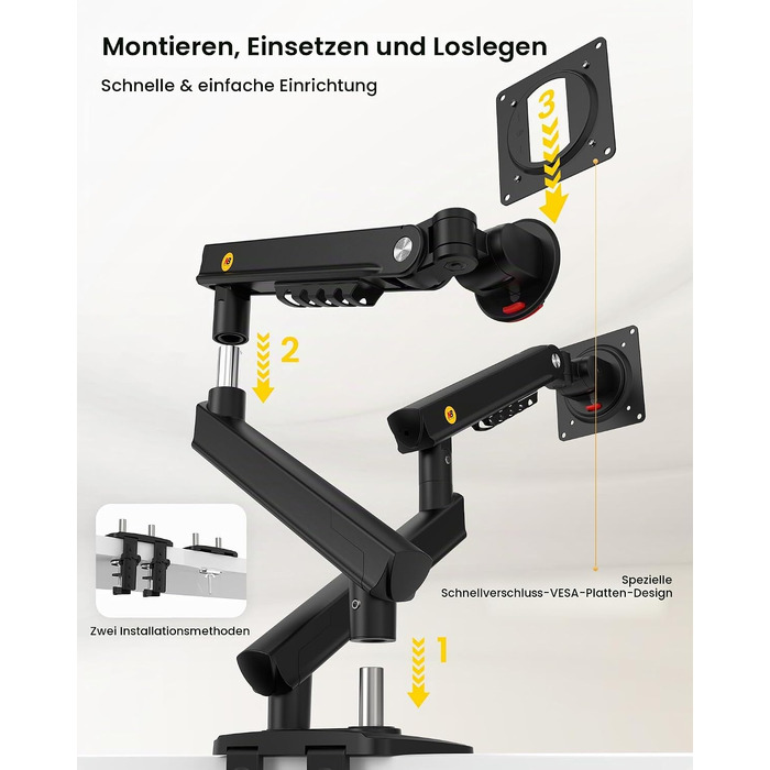 Кронштейн для двох моніторів NB Ergonomic Smoovex (17-32 дюйми), двоплечий, чорний