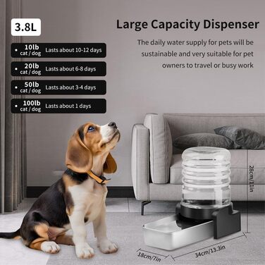 Автоматичний диспенсер води для собак великих порід Marchul 8.6L з мискою з нержавіючої сталі та 3 фільтрами, для великих та середніх тварин