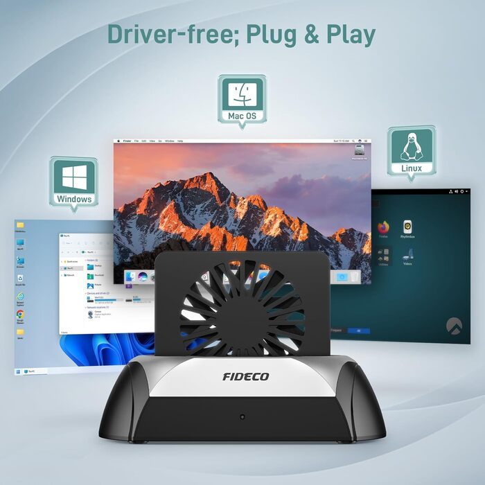 Док-станція для жорстких дисків FIDECO: M.2 SSD, SATA HDD/SSD (2.5/3.5