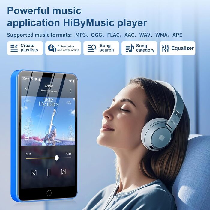 MP3 плеєр 32GB з Bluetooth 5.3, HiFi звук, для дітей, чорний. Радіо FM, підтримка TF-карти до 128GB, еквалайзер, гучний динамік, навушники в комплекті.