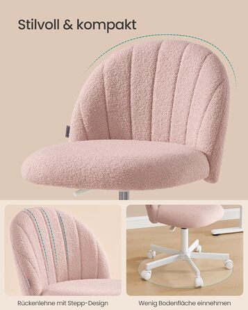 Офісний стілець SONGMICS для дому, рожевий, з м'якою оббивкою з флісу, регульована висота, для спальні, робочого кабінету, гардеробної