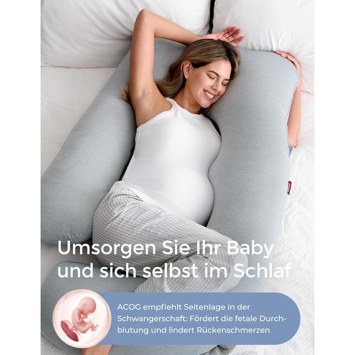 Вагітний подушка Momcozy з кристального велюру U-подібної форми - подушка для вагітних, підтримка спини та стегон (145см, сірий)