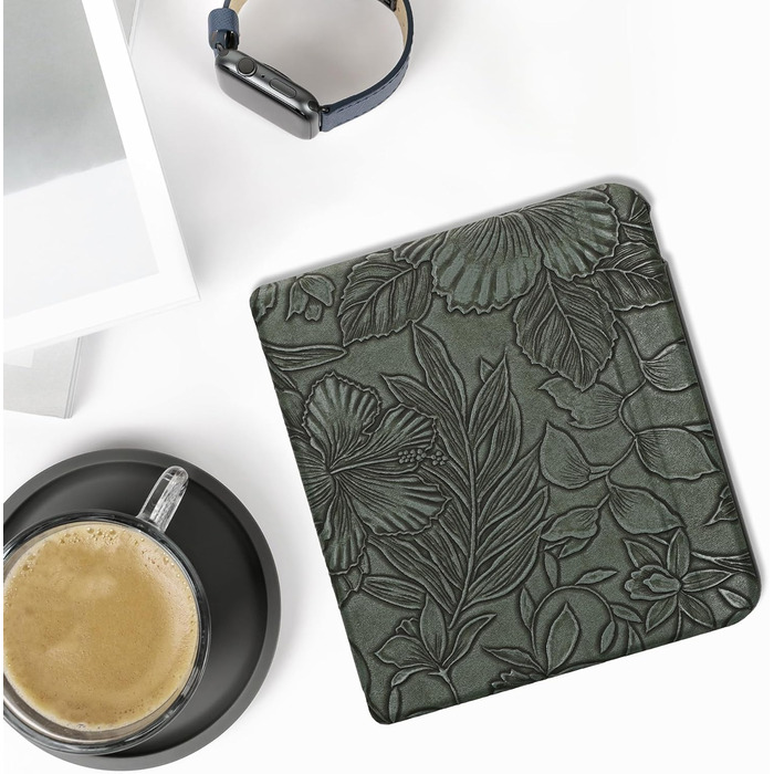 Чохол-книжка kwmobile для Kobo Libra Colour/Tolino Vision Color - з квітковим малюнком, зелений