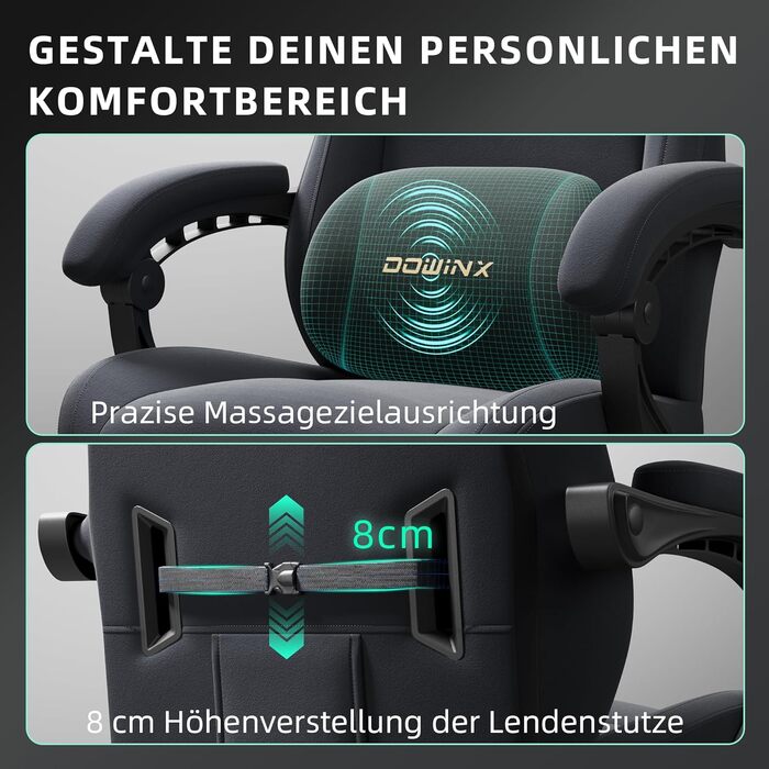 Ігровий крісло Dowinx з ергономічною підтримкою попереку, мікрофіброю велюром, товстим сидінням, висувною підніжкою, регульованими підлокітниками, нахилом 160°, сірий/темно-сірий колір