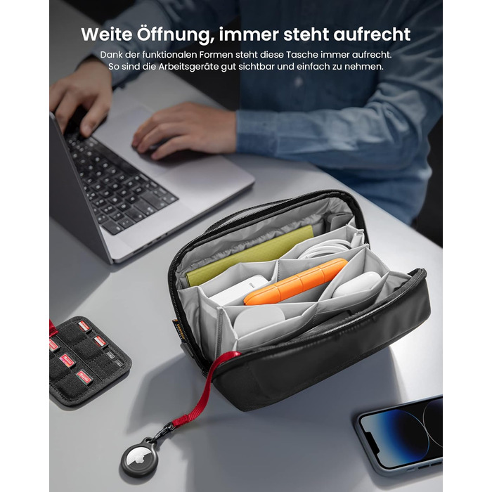 tomtoc Cable Bag Accessory Pouch, Electronics Accessories Cable Organizer Bag Tech Pouch, Travel Cable Bag for Charging Cables, External Hard Drive, MacBook Adapter, Charger, Power Bank, SD Cards, Black