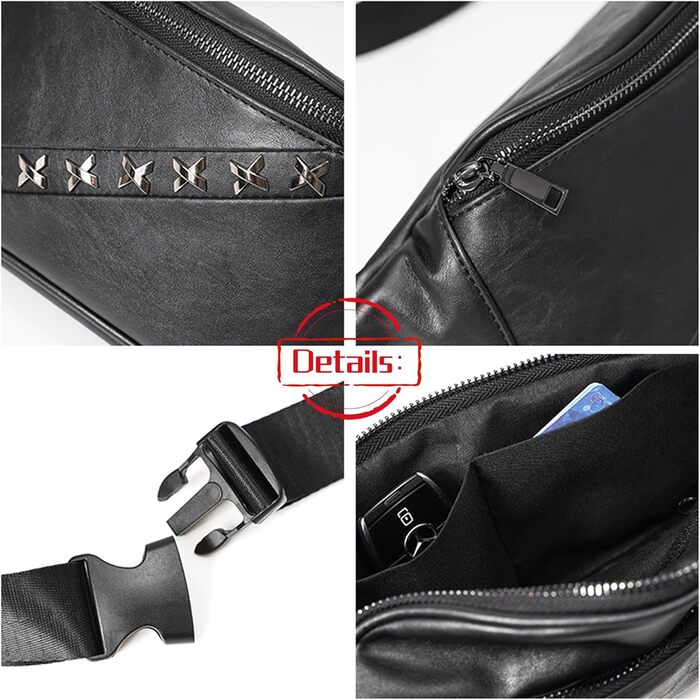 Чоловіча поясна сумка на ремінь з натуральної шкіри, чорна. Ідеальна для подорожей, активного відпочинку та хайкінгу.