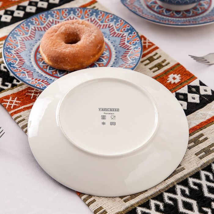 Сервіз столовий порцеляновий Vancasso MANDALA 32 елементи, сервіз для 8 осіб, ручна робота, богемський стиль (4 десертні тарілки, бірюзовий мандала)