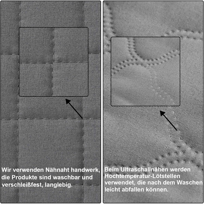 WOLTU Плед-плед для ліжка 170x210 см, стеганий плед з ефектом 2-в-1, Patchwork, перевернутий дизайн, в клітинку, сірий+світло-сірий, для двоспального ліжка