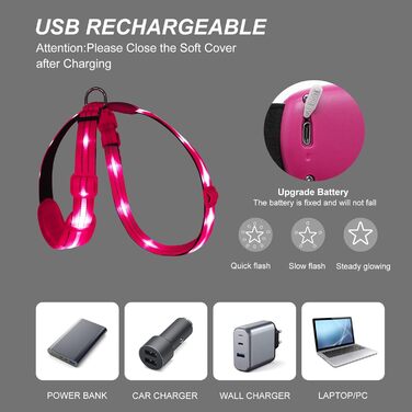 Світловідбиваючий нашийник для собак з LED підсвічуванням, перезаряджається, м'який, регульований, світловідбиваючий (зелений, рожевий)