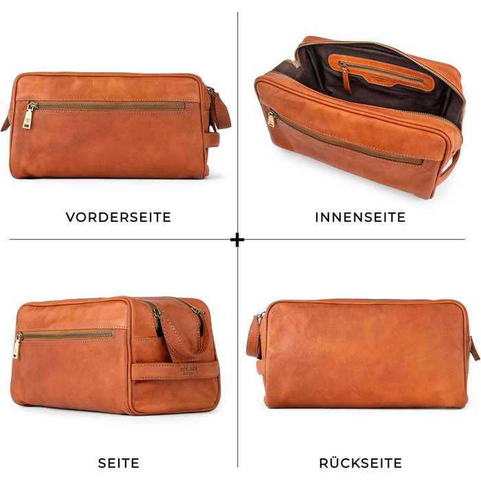 Шкіряна косметичка Berliner Bags Vintage Kulturbeutel Tim XL для чоловіків та жінок, коричнева
