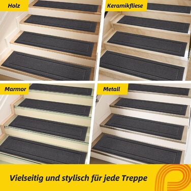Килимок для сходів JSEI, 15 шт., 20.3 x 76.2 см, антиковзкий, для дітей та домашніх тварин, 100% поліестер, TPE-підкладка, темно-сірий